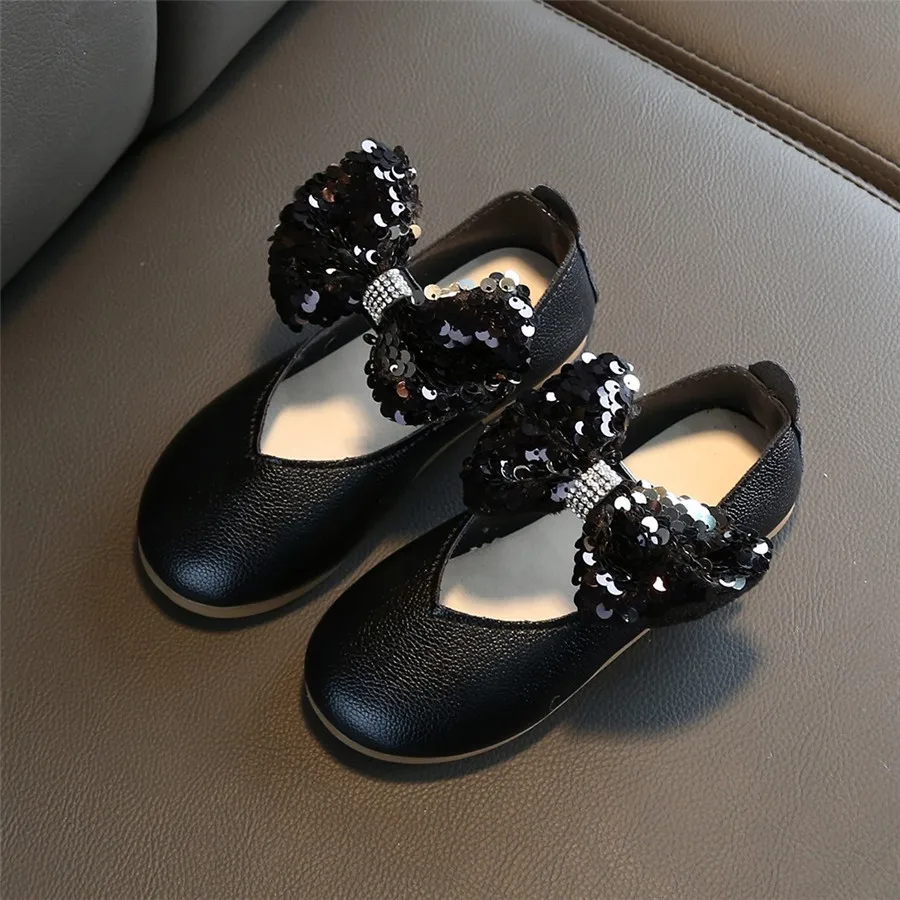 Girls solid color sequins rhinestones bow princess shoes baby girl cute dance shoes casual shoes single non-slip bow shoes 35A14 (3)