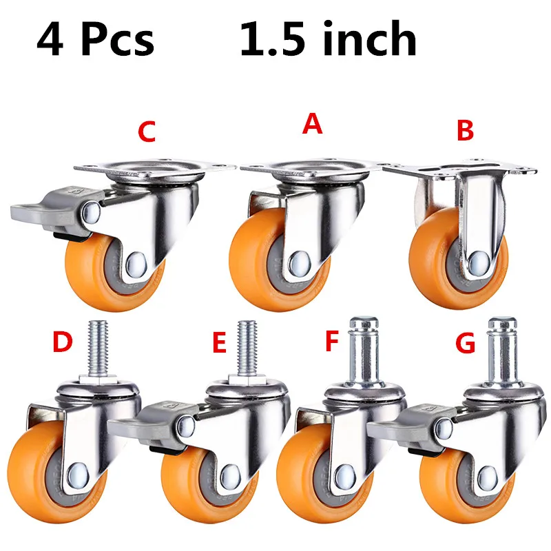 

4pcs 1.5 Inches 38mm Heavy Duty 120kg Orange Swivel Castor Wheels Trolley Furniture Caster Rubber