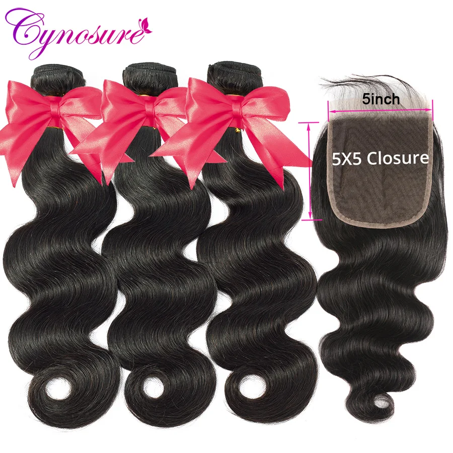 Cynosure Brazilian Hair Weave 3 Bundles With 5x5 Closure Double