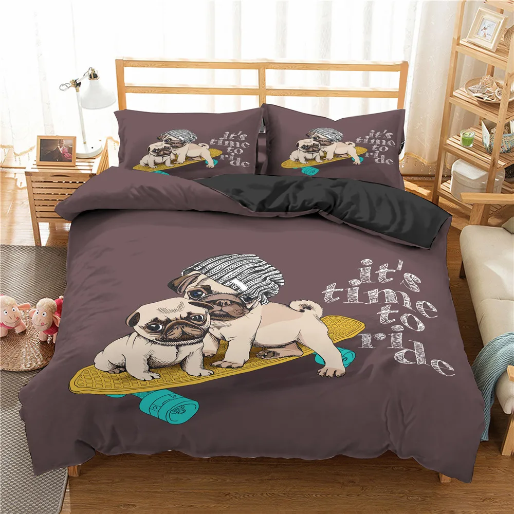 Pug dog duvet quilt cover bedding set & pillowcase single double king red blue 
