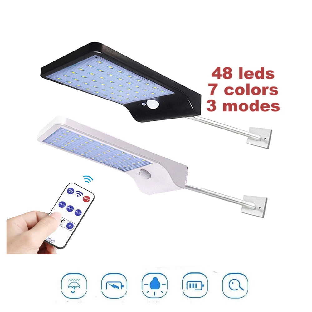 

LED 450LM Solar Lamp Human Body Induction Wall Light 3 Modes Dimmable Outdoor Garden Yard Path Lamp with Remote Controller pole