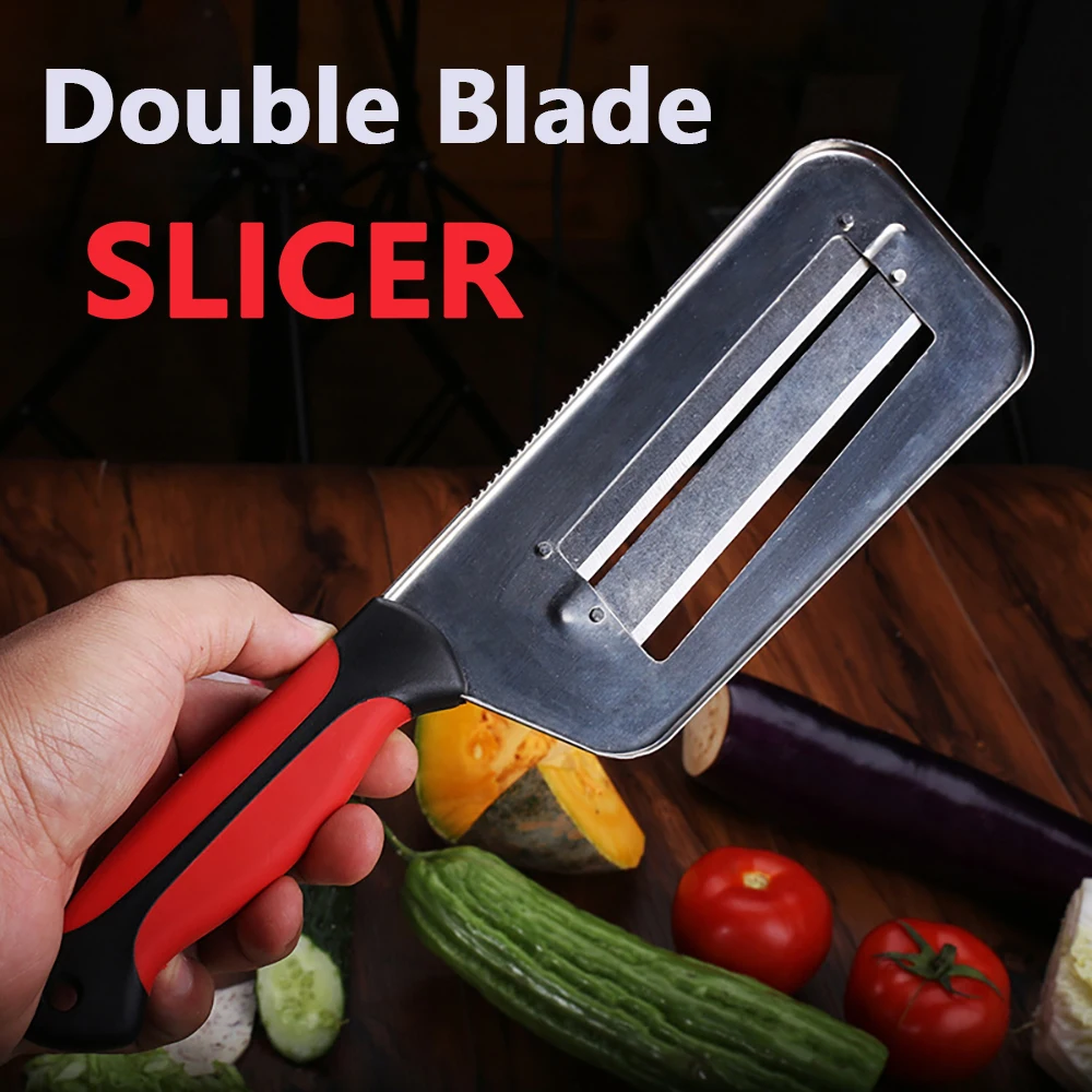 

SHUOJI Vegetable Slicer Double 2 Slice Blade Slicing Knife Fish Scale Cleaner Knives Cabbage Cucumber Carrot Onion Slicer Peeler