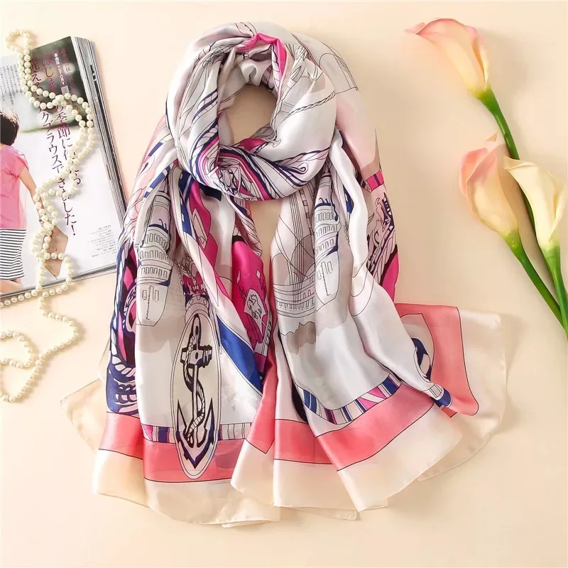 fashion women silk scarves female chiffon wrap ladies classic floral shawl Sunscreen Beach Scarf foulard pareo muffler bandanna - Цвет: 09