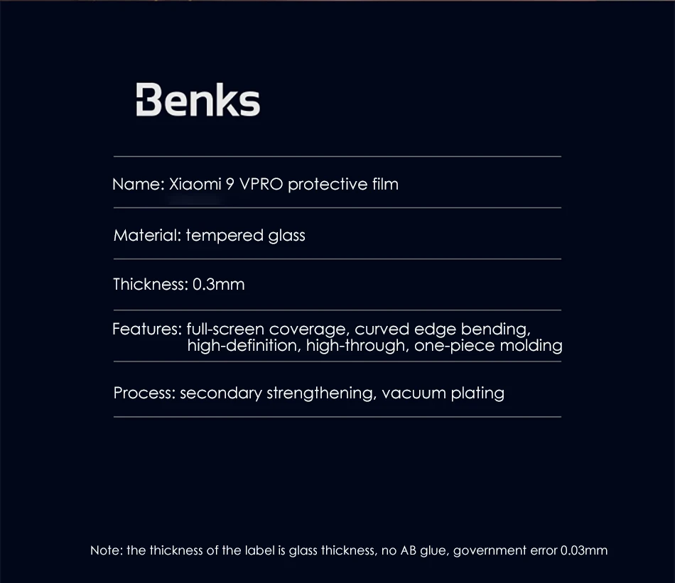 Benks VPRO Protective Tempered Glass For Xiaomi 9 Screen HD 0.3mm Ultra-thin Curved Edge Full Cover Screen Protector Front Film (11)