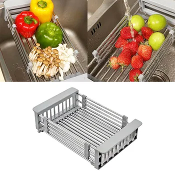 

Retractable Stainless Steel Sink Strainer Drain Vegetable Fruit Drainer Basket Rack Storage Tool Sink Filter Rack Shelf