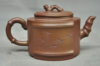 

wedding decoration Marked China Yixing zisha pottery master carved bamboo Text teapot pot Tea maker