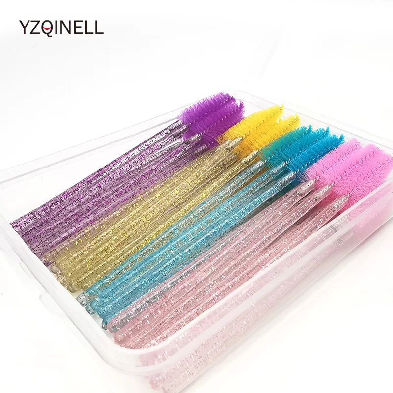 50/100pcs Disposable Eyelash Brush Mascara Wands Crystal Eyebrow Makeup Brush Eyelash Extension Tool Optional Storage Box