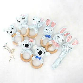 

Baby Wooden Teether Ring DIY Crochet Koala Rattle Soother Bracelet Molar Toys 23GD