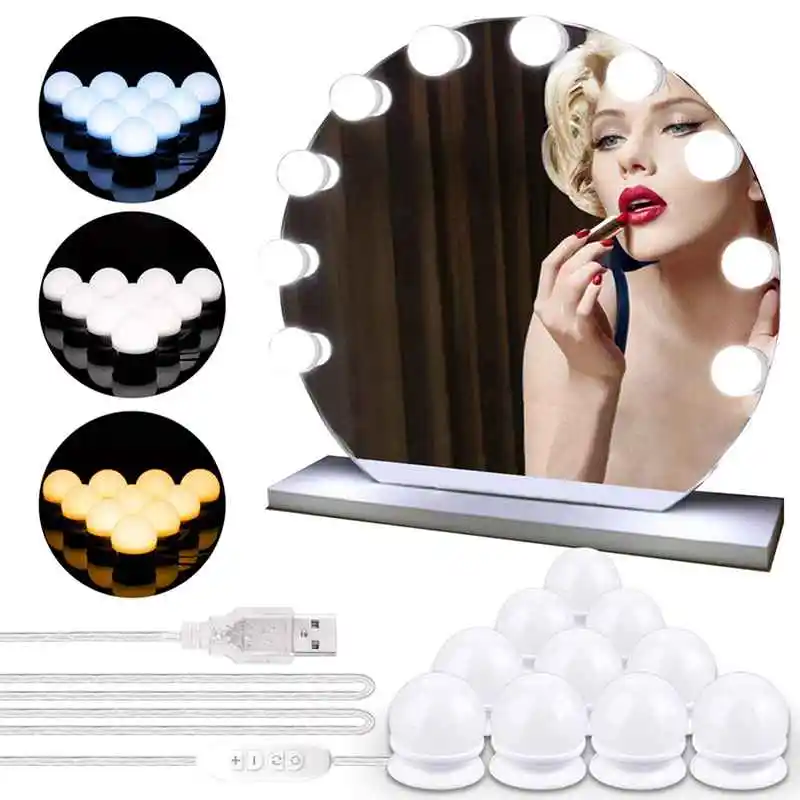 Usb Powered Dimmable 10w Bulb Hollywood Led Makeup Mirror Light Led Vanity Lights 3 Color Lighting Modes Dressing Table Mirror L