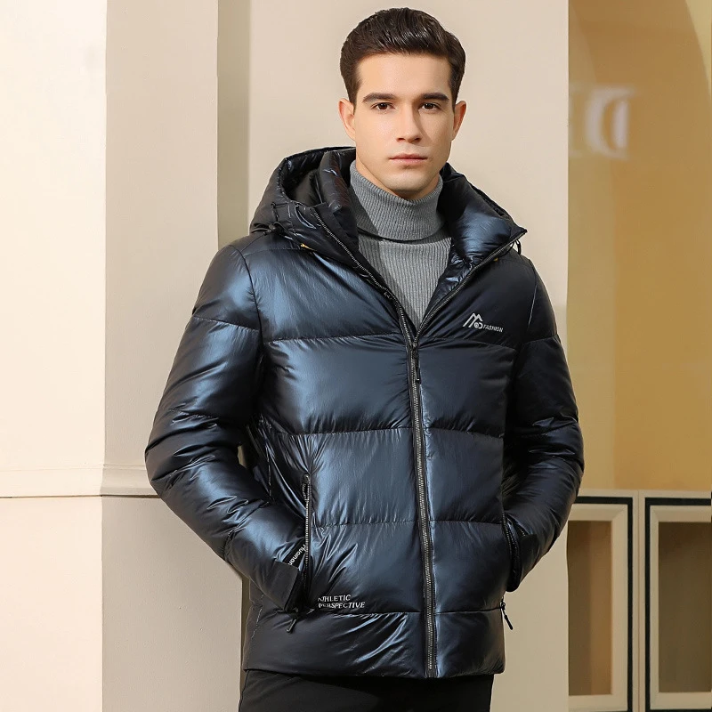 Новое зимнее пальто мужские с капюшоном высокого качества Теплые повседневные пуховики Модные мужские Parker белые пуховики на утином пуху M-3XL - Цвет: Navy