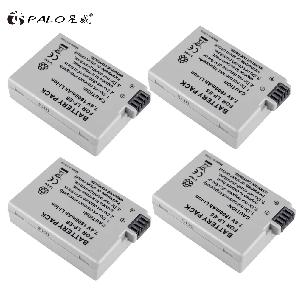 4 pcs battery PALO из 2 предметов LP-E8 Батарея пакет Bateria LP-E8 Lp E8 для цифровой однообъективной зеркальной камеры Canon EOS 550D 600D 650D 700D X4 X5 X6i X7i T2i T3i T4i T5i DSLR Камера - Цвет: 4 pcs battery