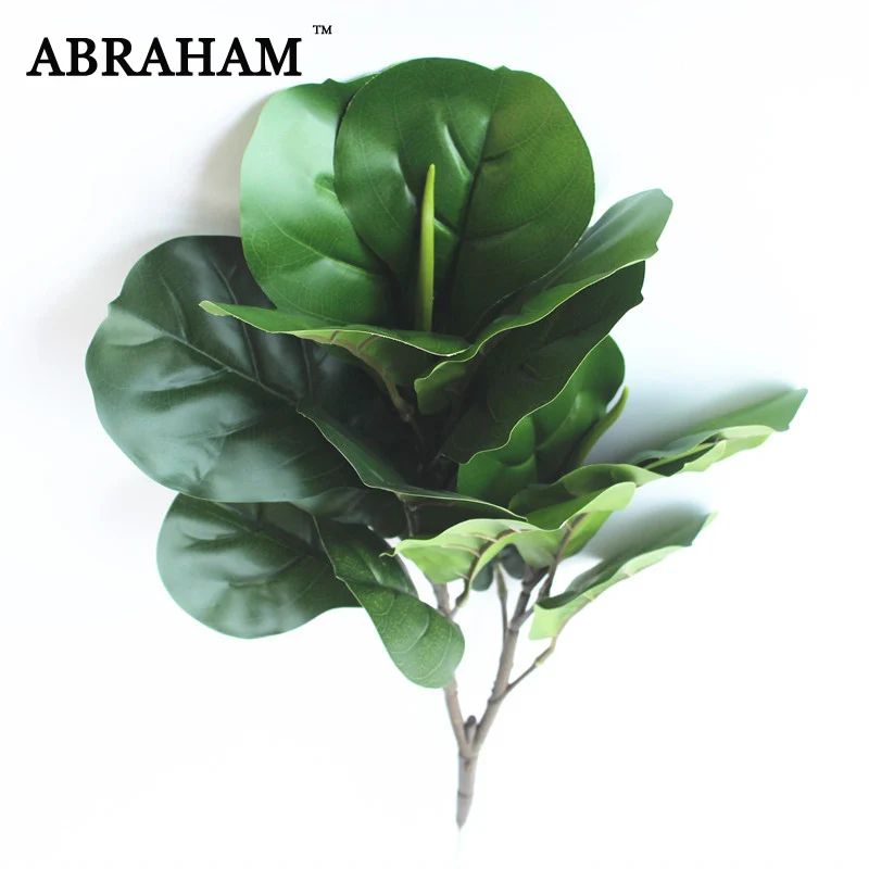 

62cm 2fork Large Fake Ficus Tree Tropical Palm Leafs Artificial Real Touch Plant Plastic Green Tree Branch for Home Autumn Decor