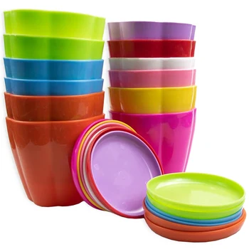 

12 Sets of Colorful Plastic Flower Pots with Trays, Indoor and Outdoor Flower Pots (Ran Colors)