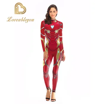 

3D Super Hero Costume Cosplay Women Iron Man Jumpsuit Costumes for Girl Long Sleeve Plus Size Bodysuit