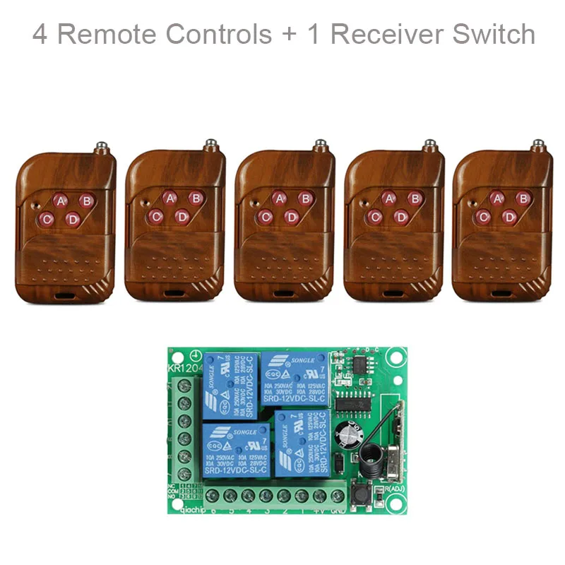 

QIACHIP 433Mhz Universal Wireless Remote Control Switch DC 12V 4 CH Relay Receiver Module + RF Transmitter 433 MHz Remote Lights