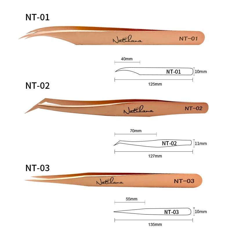 Anti-Static Eyelash Extension Tweezer Gold Stainless Steel Eyelashes Tweezers Professional for Volume Fan Makeup Tools