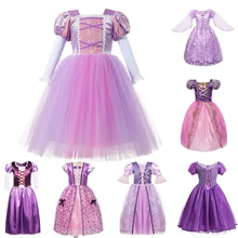 Рождественское платье для девочек; платье Рапунцель; нарядное фиолетовое платье принцессы; карнавальный костюм; фиолетовое бальное платье с героями мультфильмов; подарок