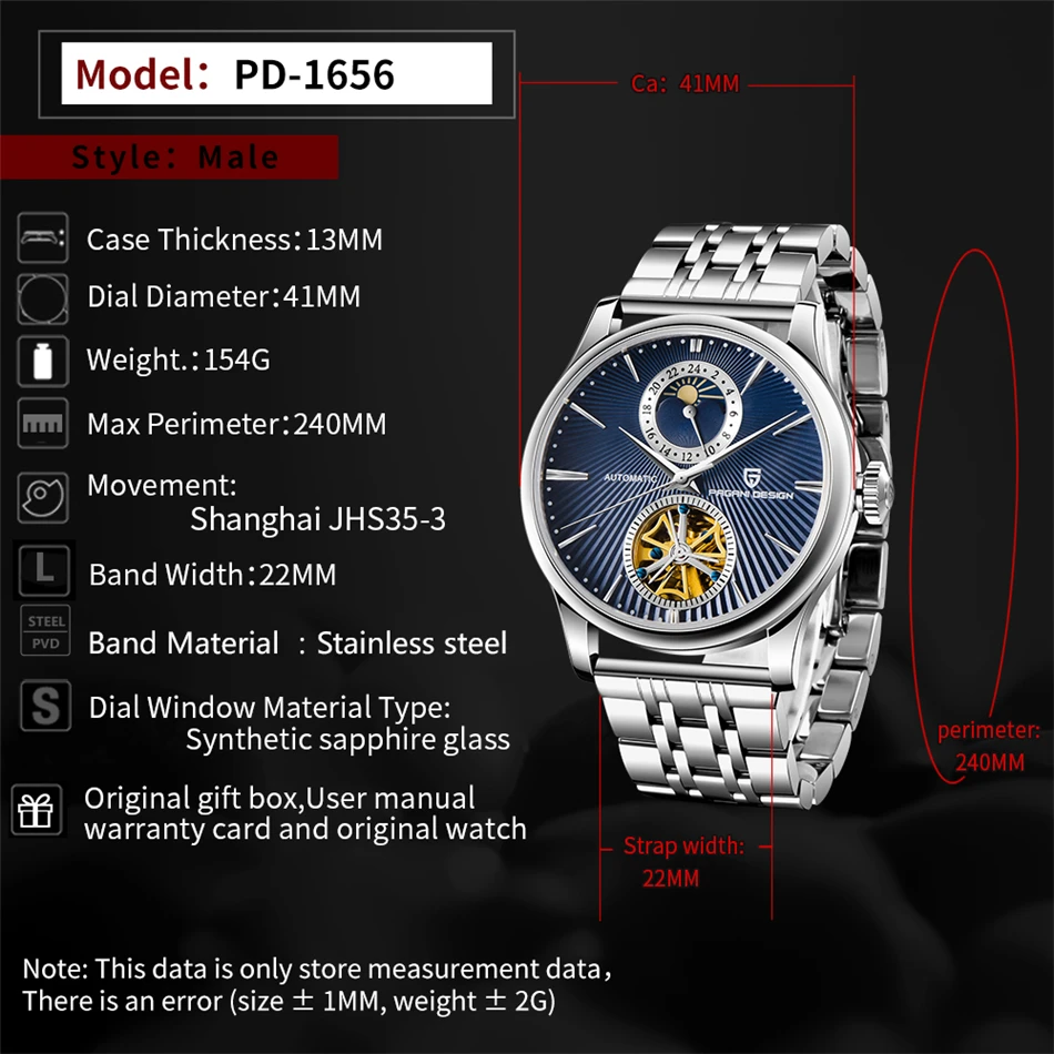 PAGANI DESIGN Top Marke Herrenuhr Mode Tourbillon Automatik Mechanische Uhr Herren Edelstahl Wasserdichte Uhr Relogio Masculino