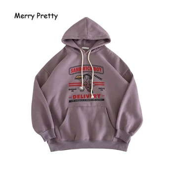 

Women‘s Hoodies Sweatshirts Femme Cartoon Cartoon Print Pockets Hooded Pullovers 2020 New Casual Loose Tracksuit MERRY PRETTY