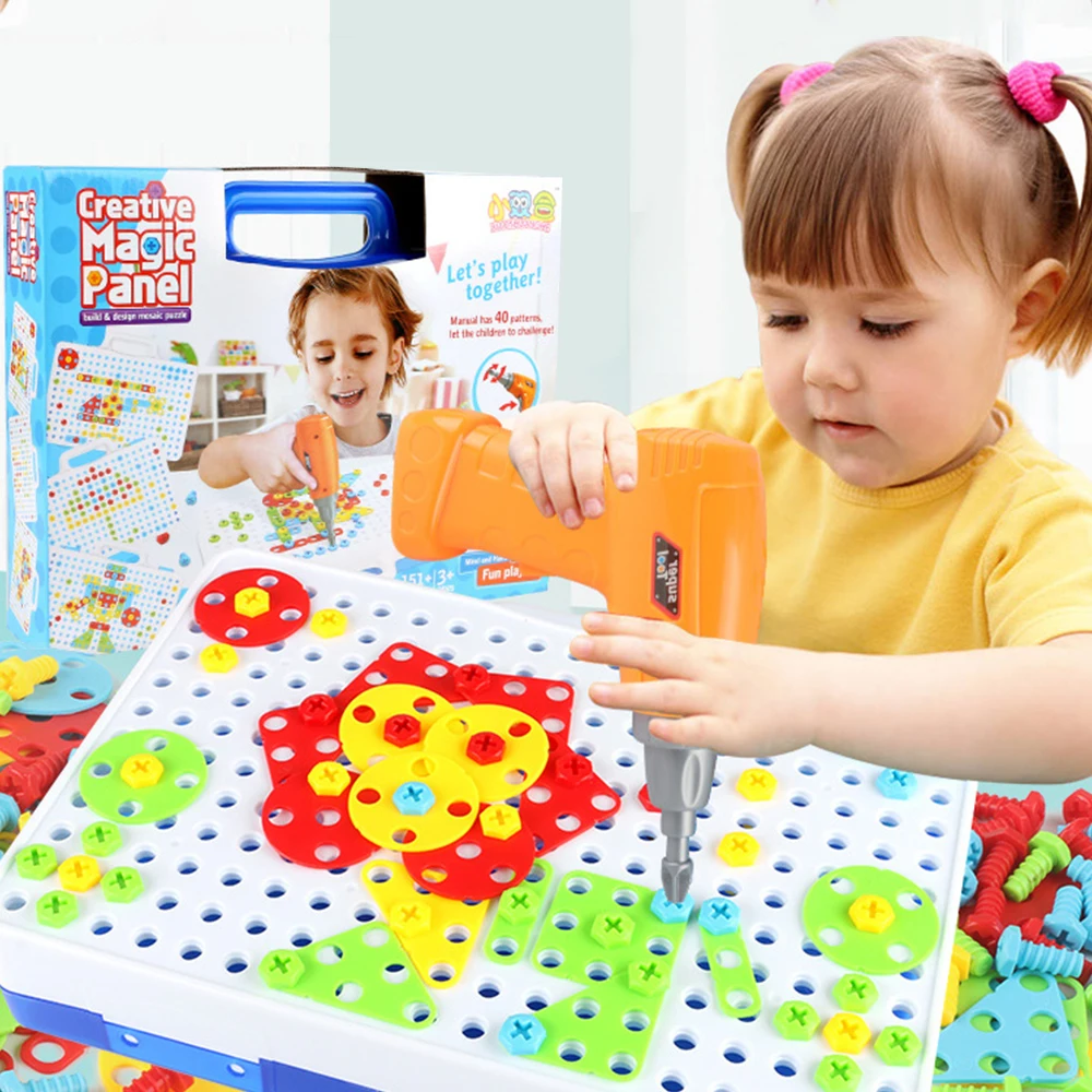 Enfants perceuse Puzzle jouets créatifs éducatifs jouet électrique perceuse vis Puzzle assemblé mosaïque Design garçon semblant jouets de construction