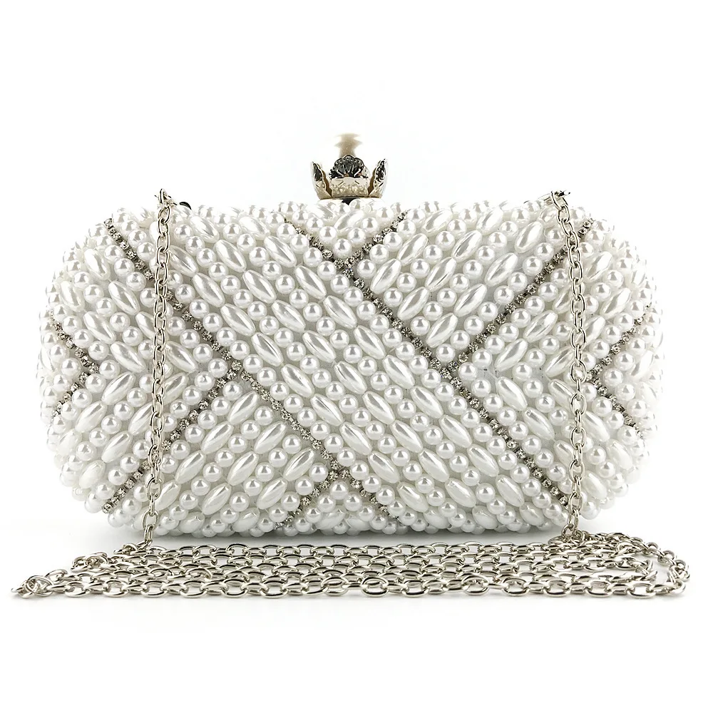 

Handmade pearl embroidery dinner bag lady holding pearl bag