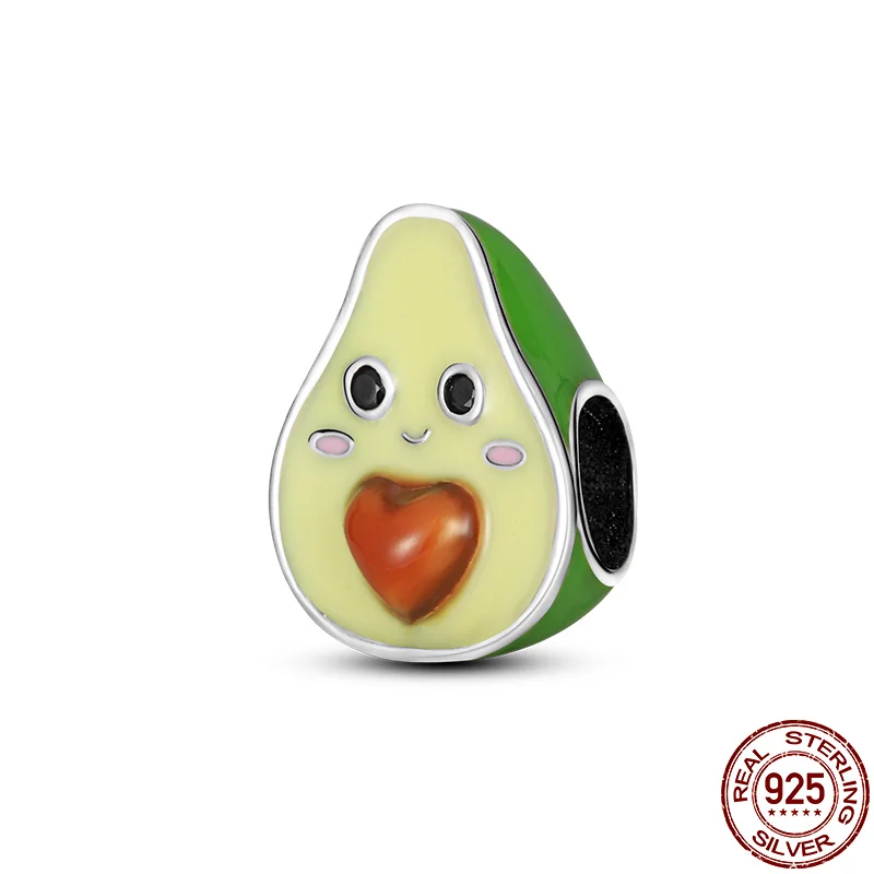 Qikaola silver color Jewelry Green Enamel Avocado Fruit Charm for Original Silver Bracelet Women Making C129 | Украшения и