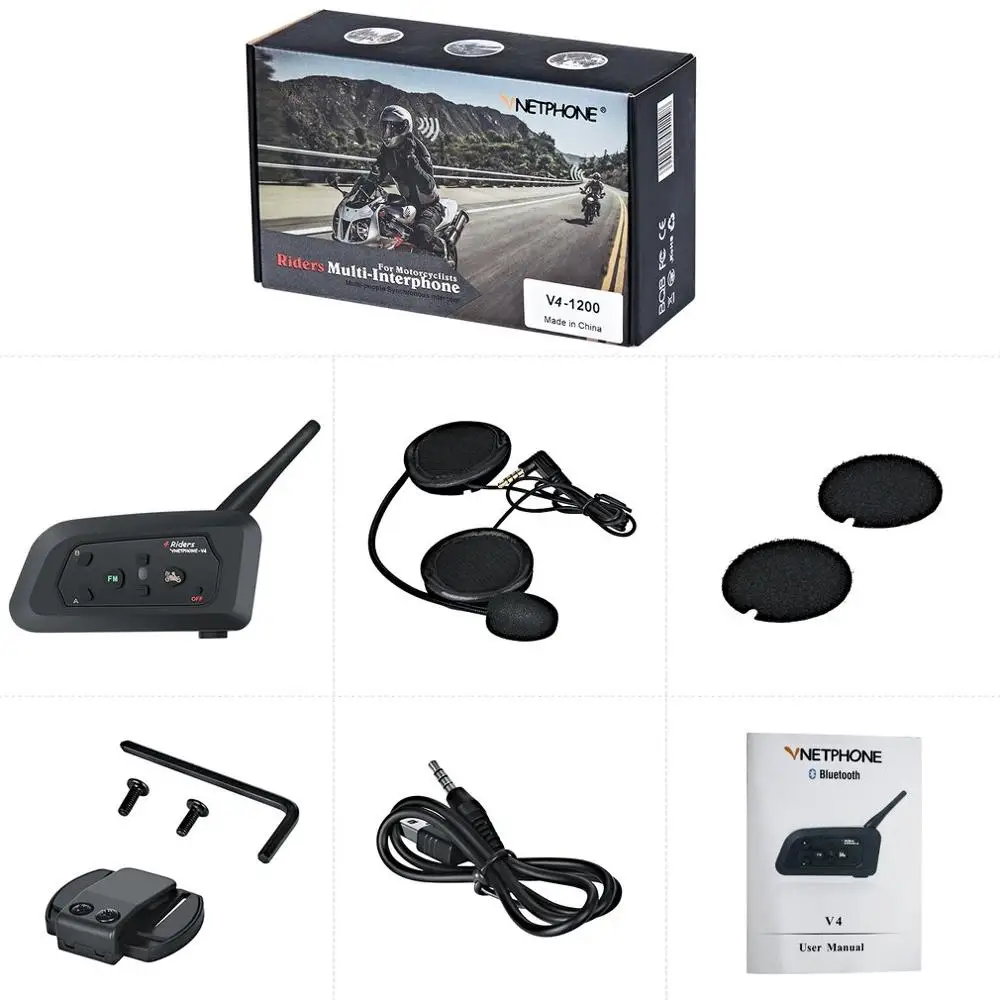 

1 Motorcycle Walkie-talkie V4 Full-duplex Real-time Call Helmet Walkie-talkie Headset 1200M Wireless Motorbike Intercom Connect