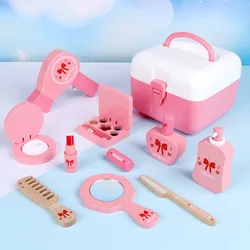 Salon de beauté en bois, 9 pièces, jouet de maquillage, jeu de rôle, cosmétiques, accessoires de beauté, cadeaux pour enfants 