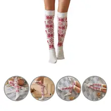 Moda perna aquecedores de alta tubo outono inverno quente meias elásticas meias femininas meias de natal 1 par