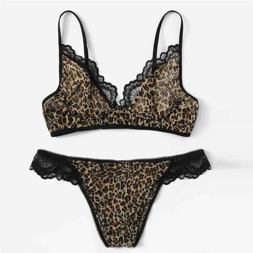 sexy set sexy lingerie micro bikini New Women Sexy Lace Leopard Print Bra With Thong  Sleepwear Lingerie Set S-2XL #3S20 (4)