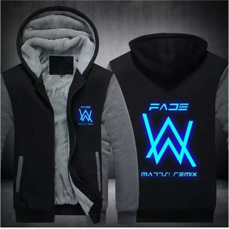 Новинка зимы, Alan Walker, Alan Walker, с принтом, светящийся, плюс бархат, утолщенная толстовка, модная, Harajuku, повседневная мужская куртка