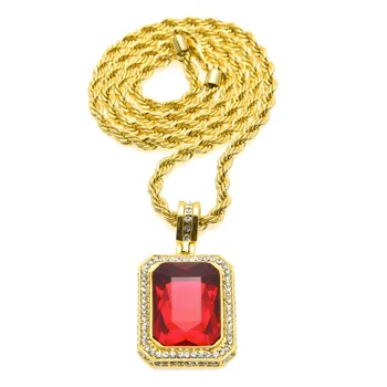 

Hip-Hop Ice Out Rhinestones Square Gem Pendant Necklace Stainless Steel Fashion Retro Charm Female Luxury Necklace Jewelry Gift