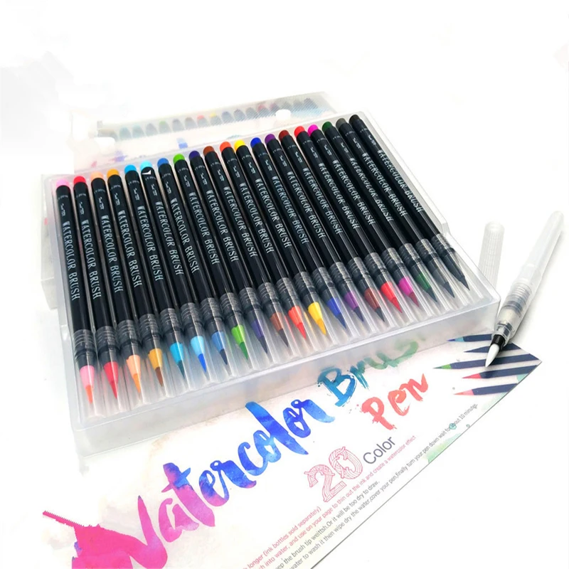 Günstige 20 farbe Aquarell Malerei Marker Stift Premium Weichen Pinsel Stift Set Färbung Bücher Manga Comic Kalligraphie Kunst Marker
