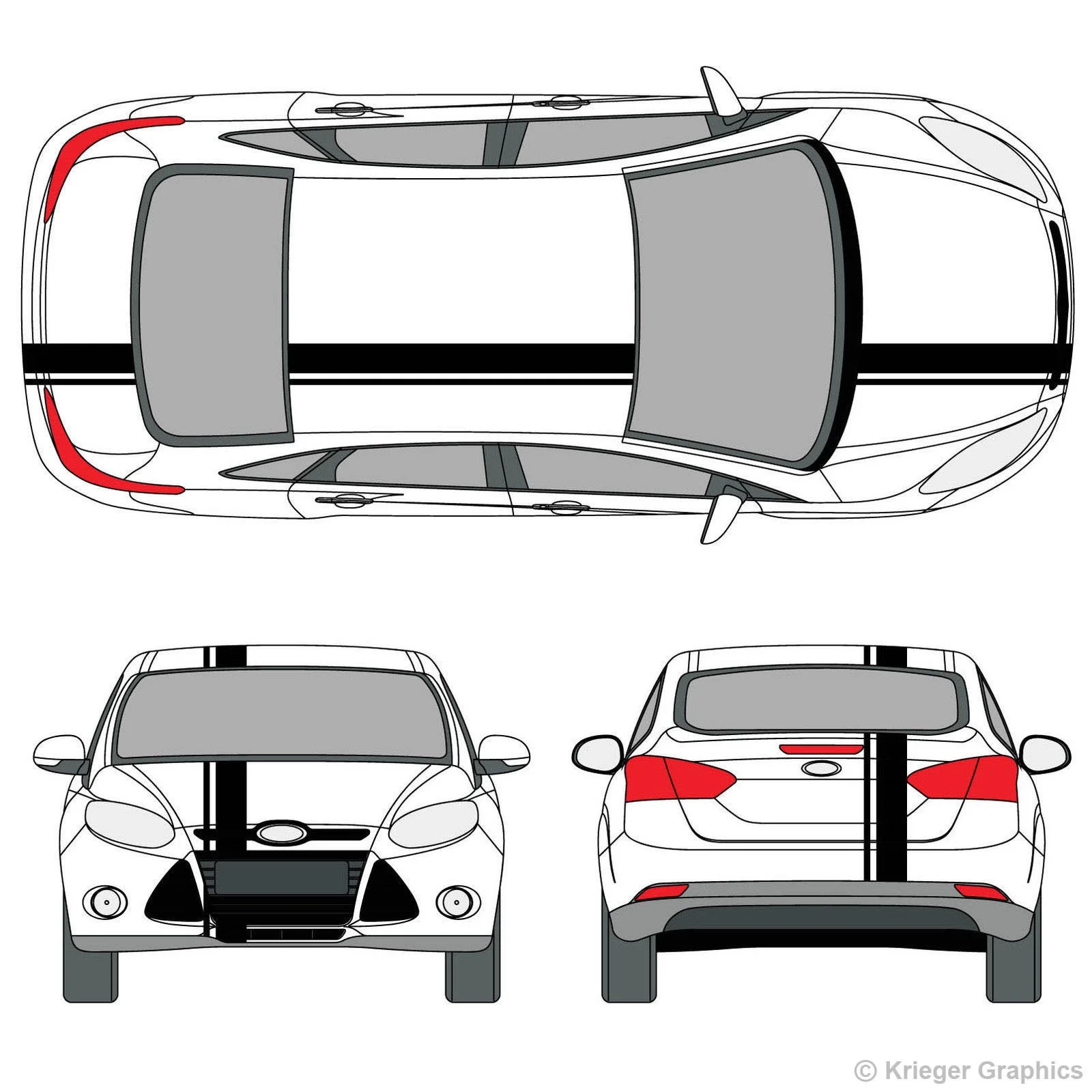 Для Ford Focus Одиночная офсетная ралли гоночные полосы виниловая полоса наклейка для автомобиля