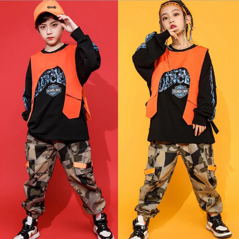 

Kids Hip Hop Clothing T Shirt Top Tactical Cargo Pants Sleeveless Jacket Vest for Girls Boys Jazz Dance Costume Clothes Wear
