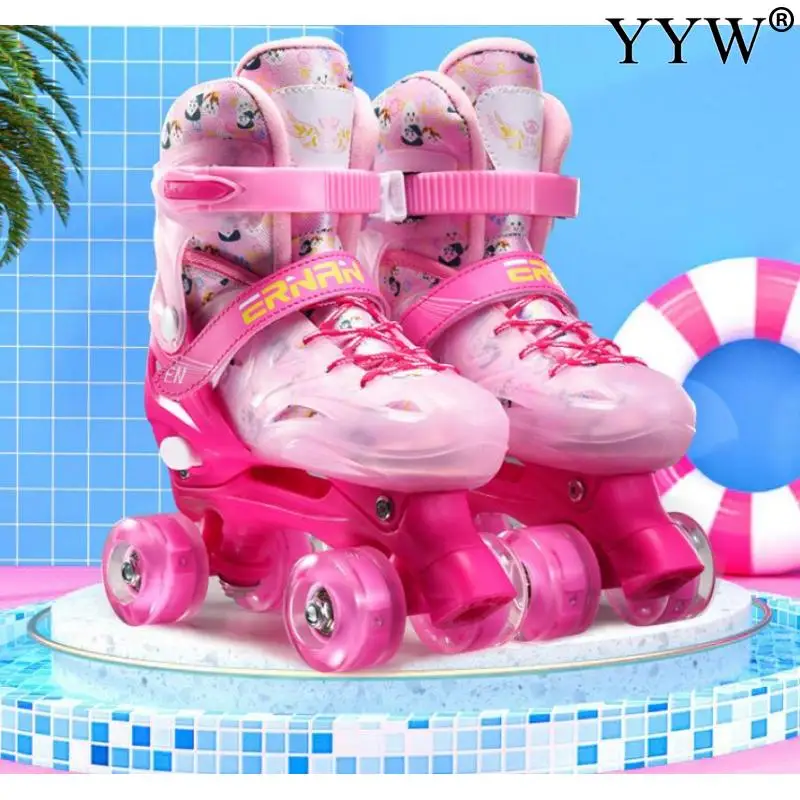 Boys Girls Kids Skates Children Roller Skates Skating Shoes Sliding Adjustable Quad Sneakers 4 Wheels 2 Row Line Outdoor kids roller shoes