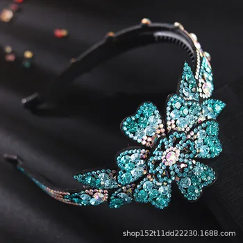 

Women's Headband Korean Version Sweet Flower Hairband Non-slip Leather Border Czech Diamond Crystal Girl Hairpin Hair Accessory