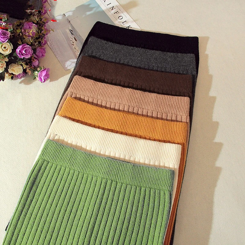 New Arrival Women Skirts Autumn Winter Warm Knitted Straight Skirt Female Fashion Ribbed Mid-Long | Женская одежда
