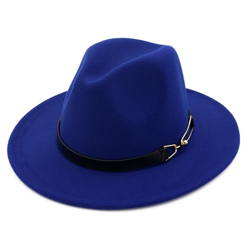 HT3897BL Женская Фетровая Шляпа Fedora, зимние шляпы с широкими полями, осенняя мода, церковная женская имитация шерсти, мужская фетровая шляпа - Цвет: HT3897BL