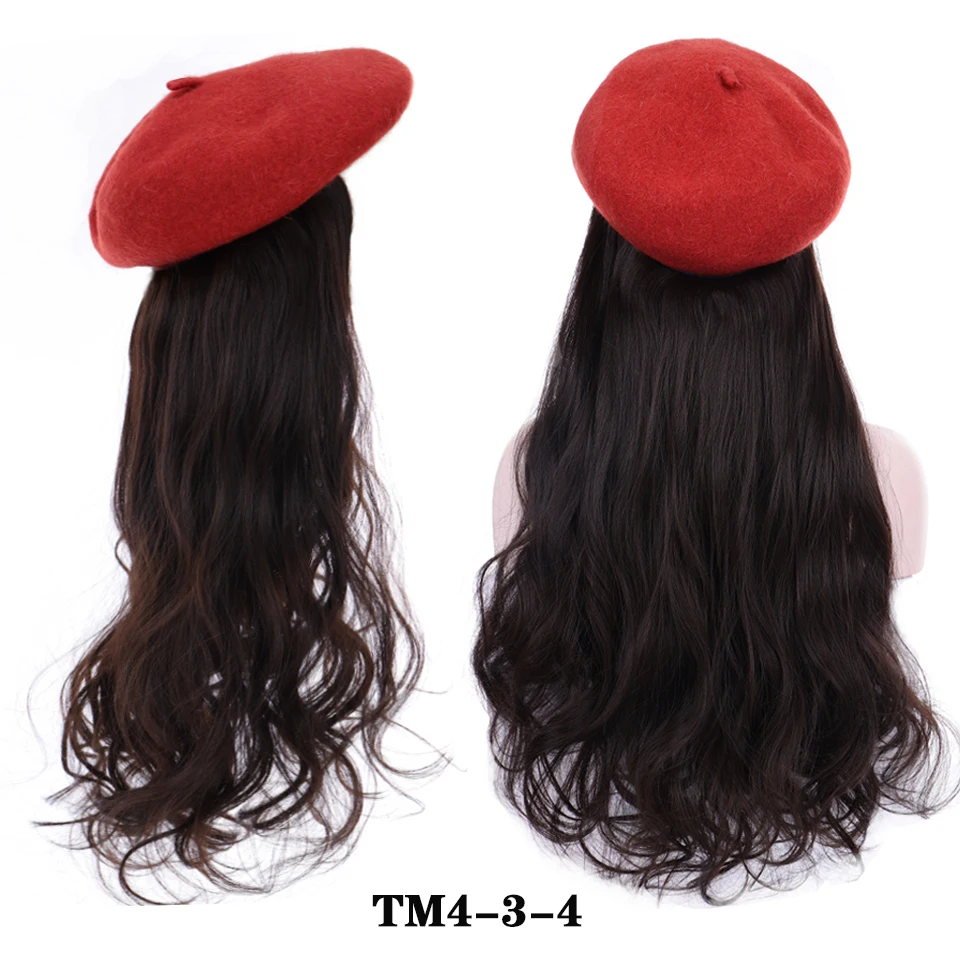 Модные вечерние парики длинные вьющиеся/прямые парики с бейсбольной кепкой эластичные вязаные шляпы парики синтетические натуральные волосы для женщин BUQI - Цвет: 4