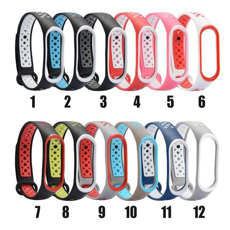 100 шт./упак. двойной Цвет ремешок на запястье для Mi Band 4 ремешок силиконовые дышащие браслет для Mi 4 3 ремень аксессуары