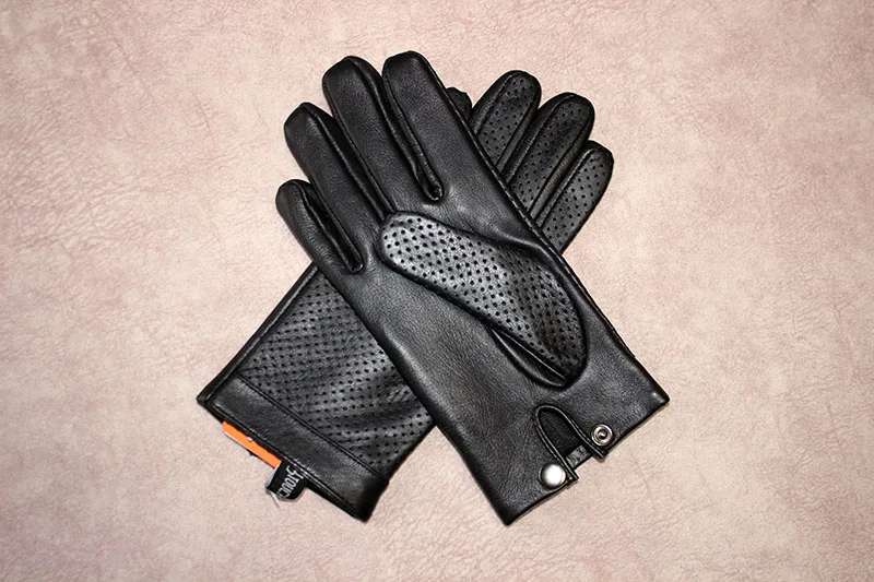 Summer Leather Driving Gloves Men's Sheepskin Touch Screen 2021 New Eyelet Breathable Thin Motorcycle Riding Driver Gloves ski gloves mens