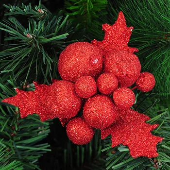 

10pc DIY Artificial Triangular leaf Small Ball Ear Glitter Poinsettia Home Ornament Festival Christmas Tree Decor Party Supplies