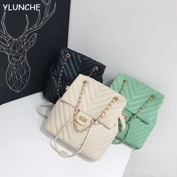 

Women Fashion Geometric Plaid Backpacks For Teenage Drawstring Bag PU Leather Bagpack Famous Brand Designer Shoulder School Bag