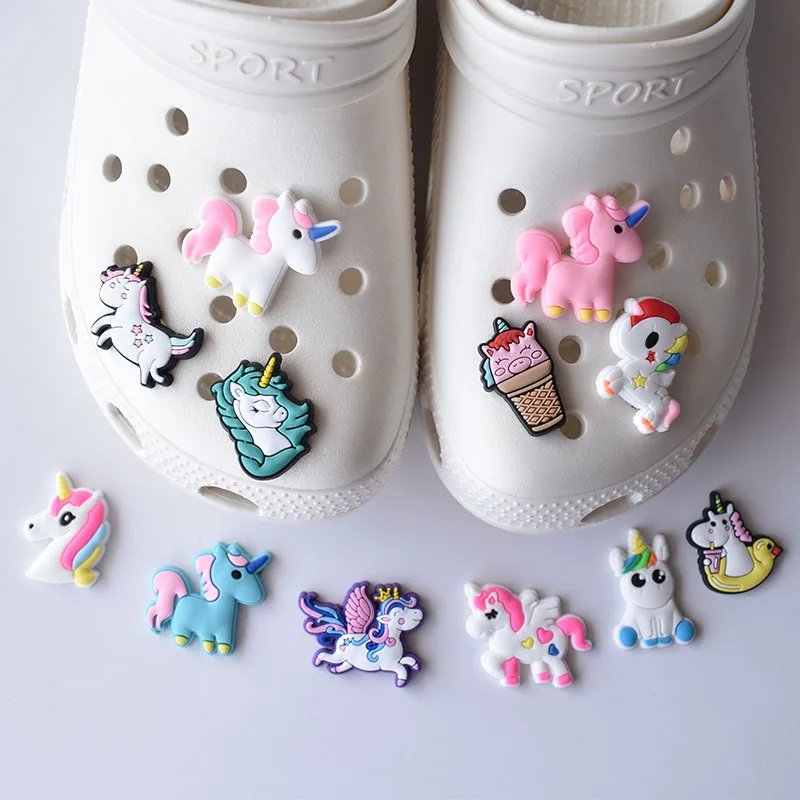 2021-2022 Season Unicorn PVC Soft Rubber Shoe Ornament Decoration Removable Garden Shoe Ornament Shoe Buckle  Charms for Crocses
