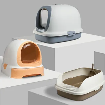 

Blue Closed Large Self Cleaning Cat Litter Toilet Box Training White Tray Cleaning Shovel Katze Sandbox Pet Products MM60MSP