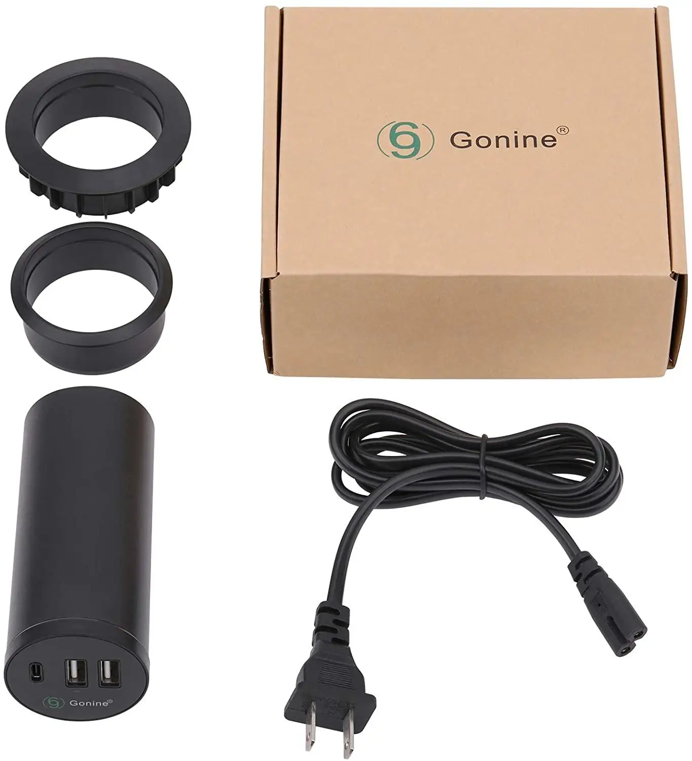 Gonine Ac Outlet Desktop Power Grommet Lader, Verborgen Stopcontact, Opladen Station, met 1 Type-C & 2 Usb Power Poort Aansluitingen