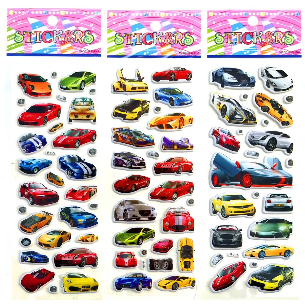 6 Sheets Racing Super Sports Car Scrapbooking Luggage Laptop Bubble Stickers Reward Kid Children Toys Factory 4