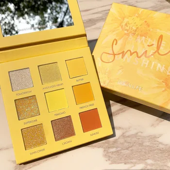 

FOCALLURE 9 Colors Eyeshadow Palette Matte Glitter Powder for Eye Professional makeup Smile Eye Shadow Pallete Brush Yellow