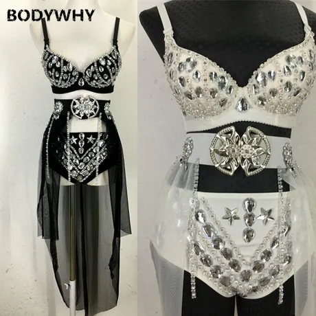 

Dance Costumes For Shows Chinese Ancient Costume Fashion Sparkling Rhinestone Set Costume Handmade Sexy Train Female Singer Ds